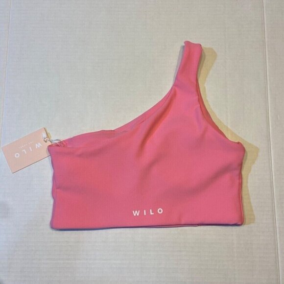 Wilo the Label Women One Shoulder Sports Bra  MEDIUM Pink Yoga Athletic Workout - Picture 3 of 7